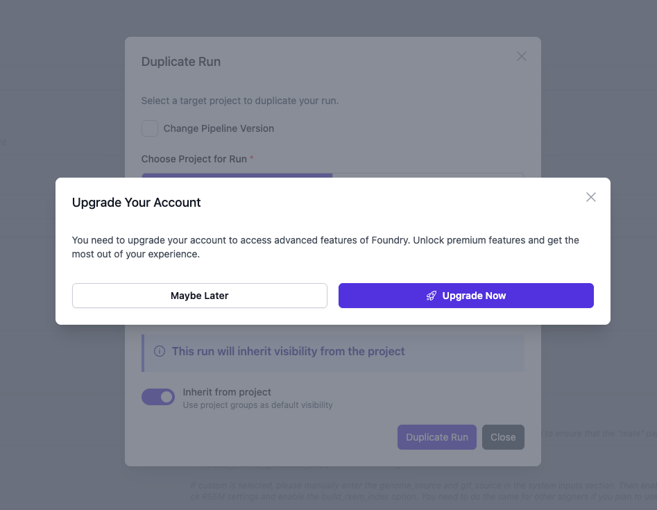 Duplicate Run dialog in OSP Sharing (example)