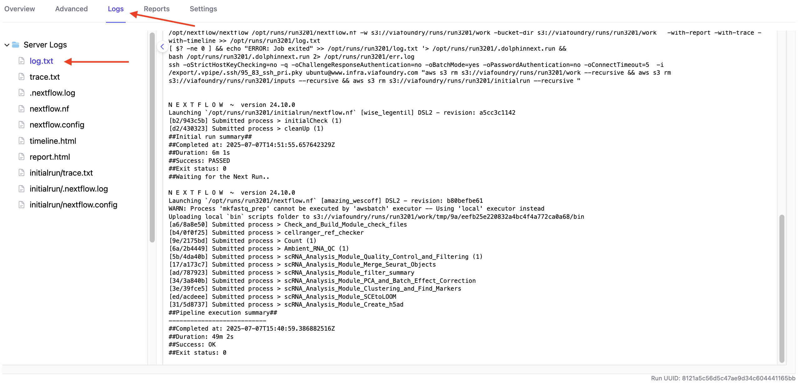 Image showing log access