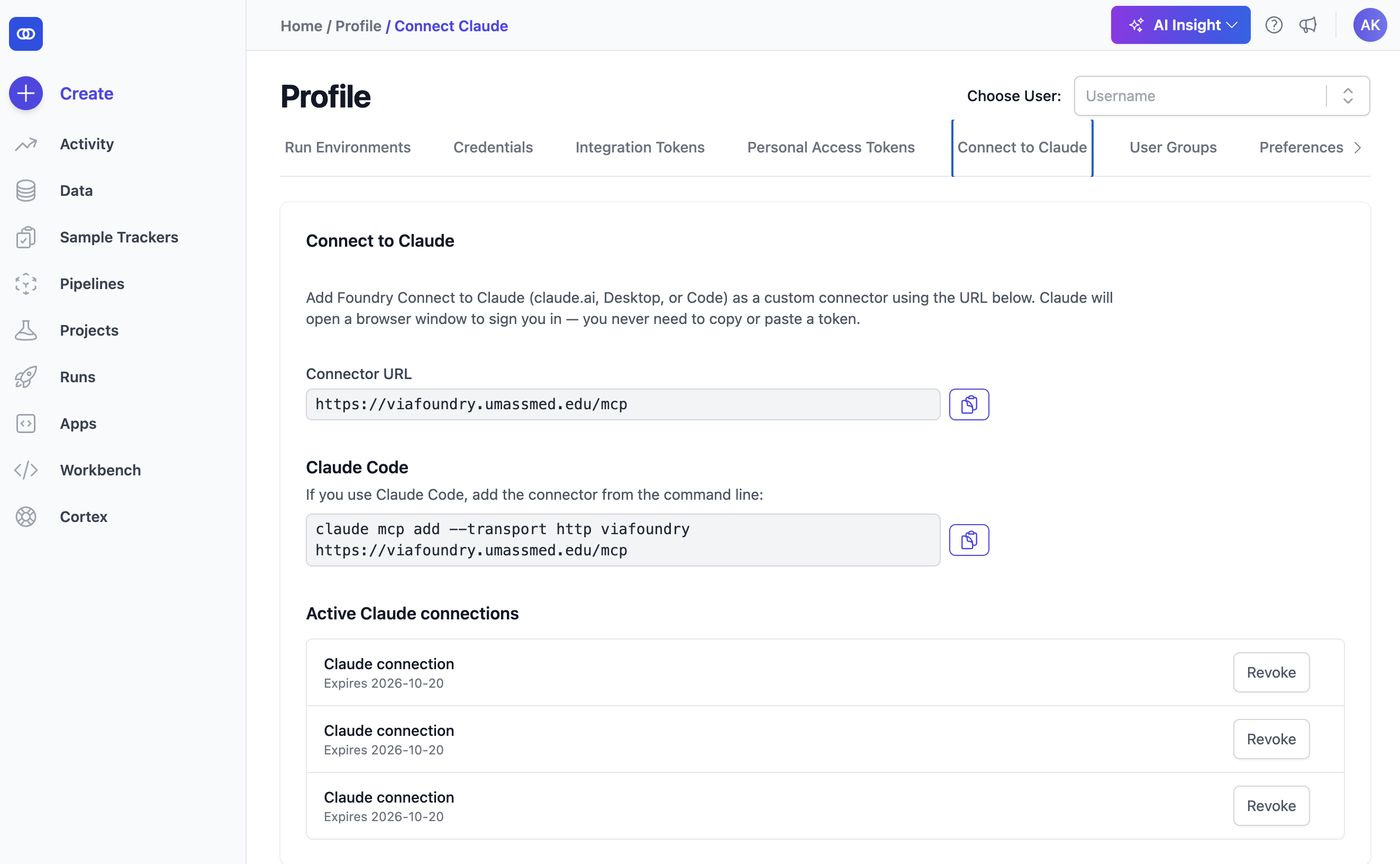 Profile → Connect to Claude