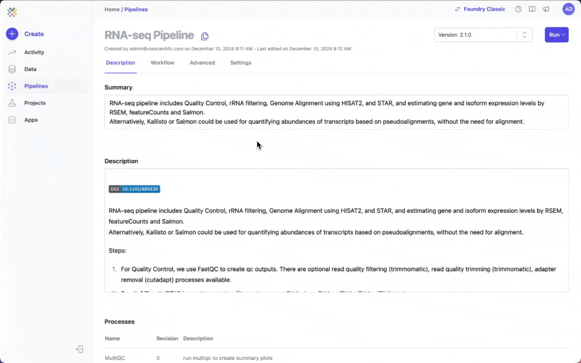 Create Project from Pipeline page