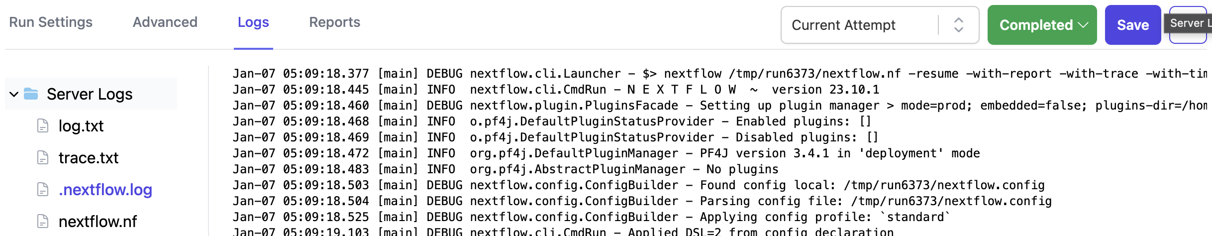 Nextflow log