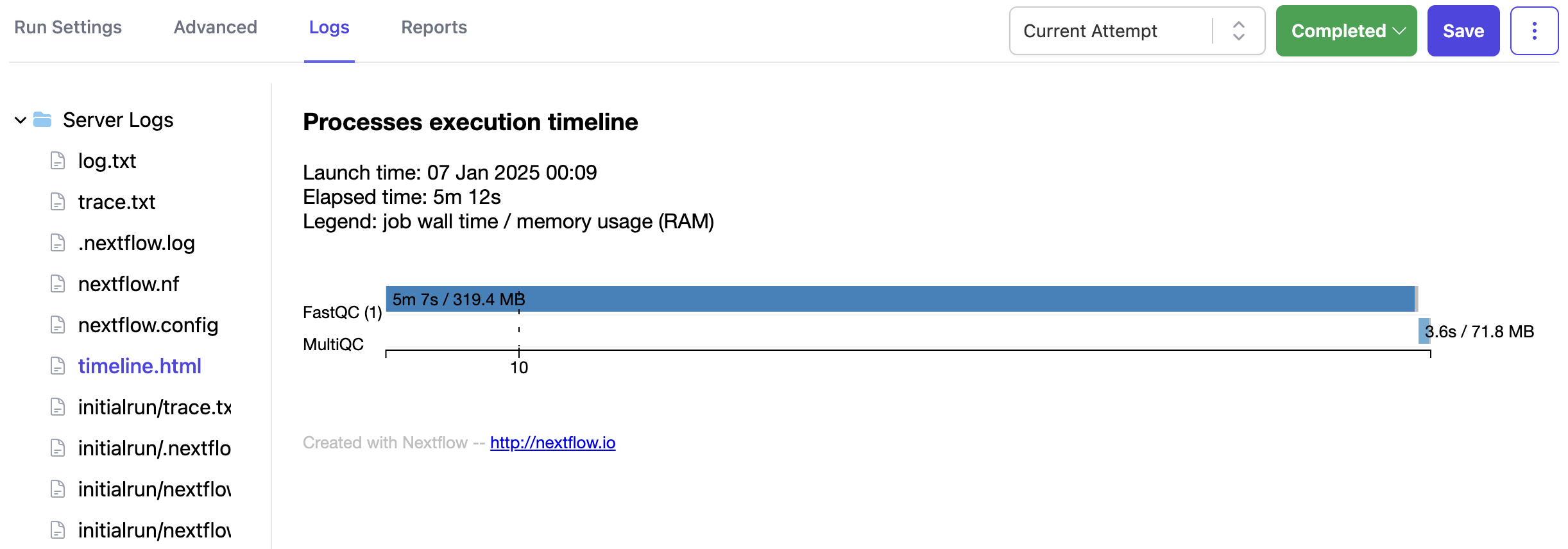 Timeline log